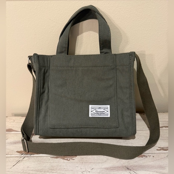 UERRUAM Small Crossbody Tote Corduroy Army Green Bag - Picture 1 of 13